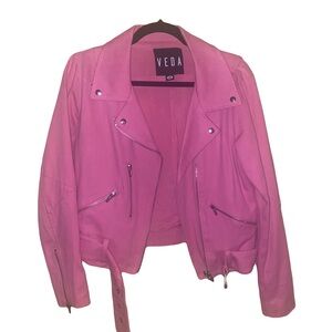 VEDA Denim bubble gum pink moto jacket (never been worn)